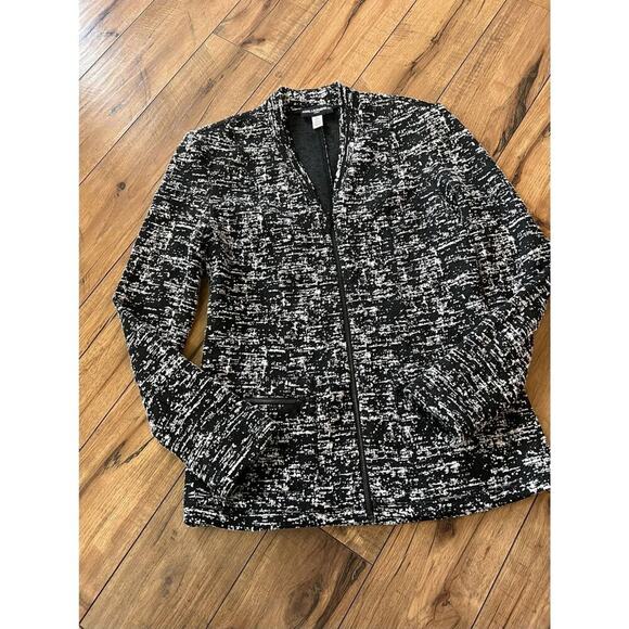 Karl Lagerfeld Paris size small black & white blazer jacket zip up - Picture 1 of 3